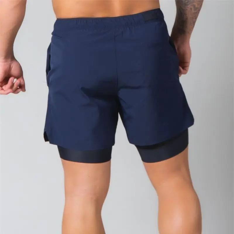 Zip pocket 2 in 11 double layered men's shorts with built-in pocket sports pentagram pants jogger fitness fashion shorts