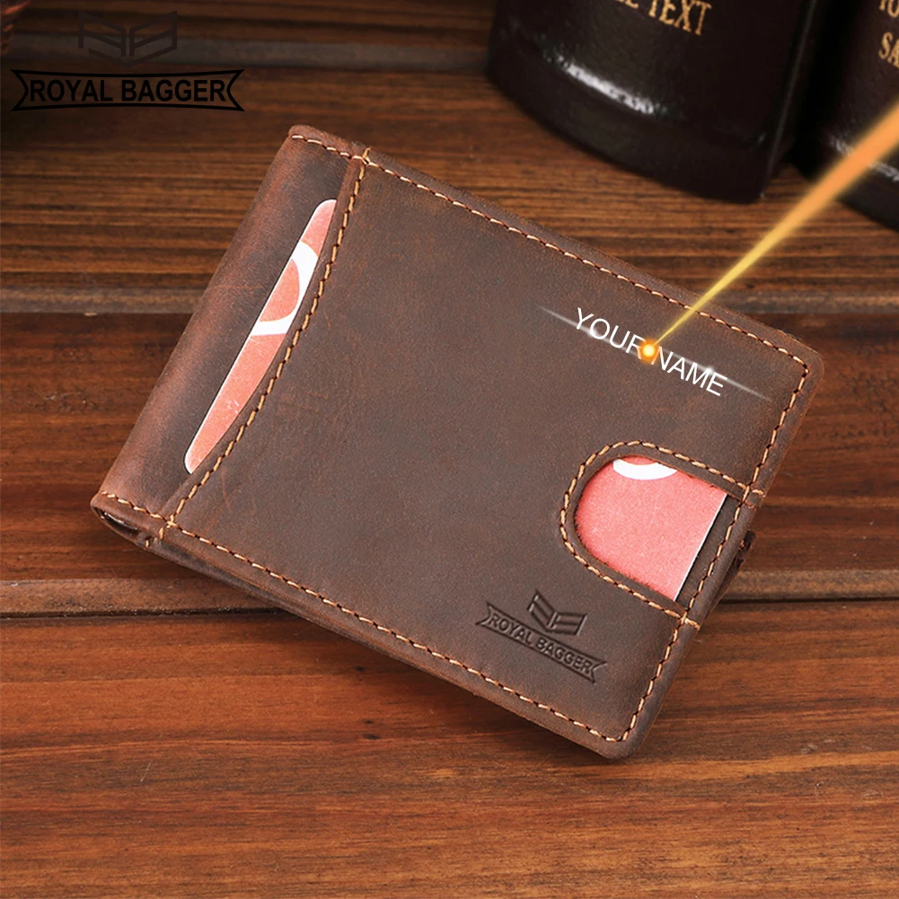 

Royal Bagger RFID Block Short Wallet for Men Retro Genuine Cow Leather Man Card Holder Money Clip Slim Purse 1397