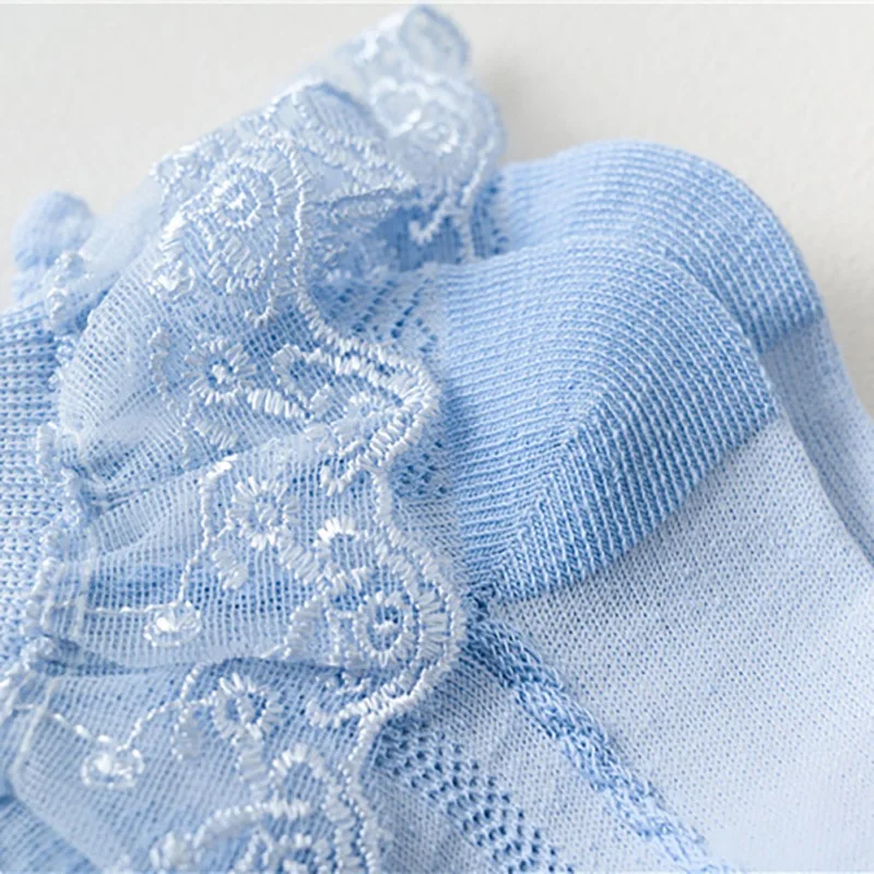 1-12Y Baby Girls Princess Socks Lace Ruffle Mesh Children Ankle Short Breathable Kids Cotton White Blue Toddler Sock