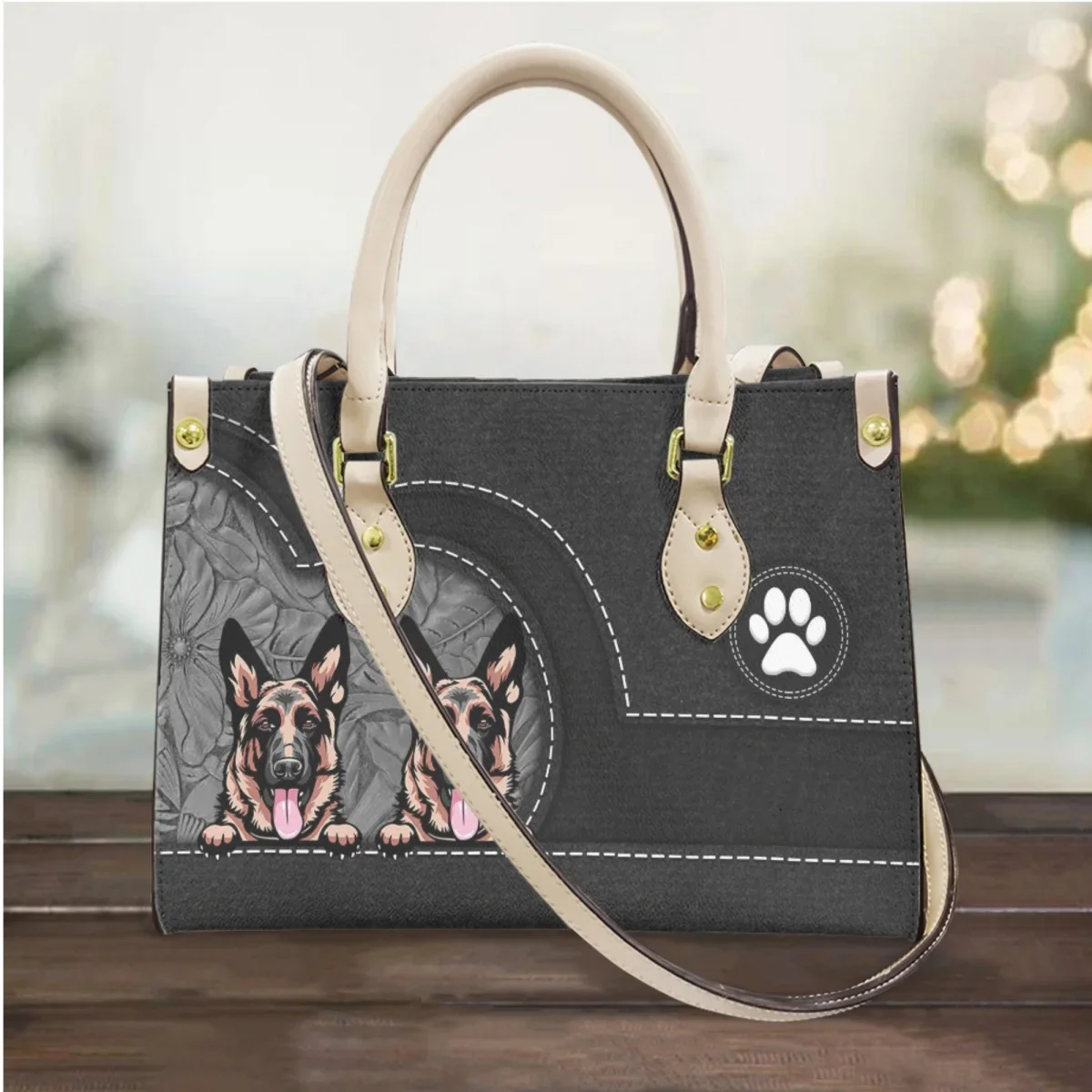 Women Vintage Messenger Bag 2024 Luxury Designer German Shepherd Pu Leather Tote Top Handle Going Out Clutch Mother's Day Gift
