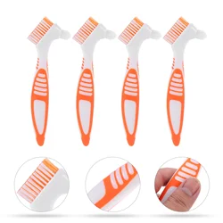 4 Hard Toothbrushes Double Sided Multi- Layered Bristles Cleaning Brush Denture Care ( Orange )