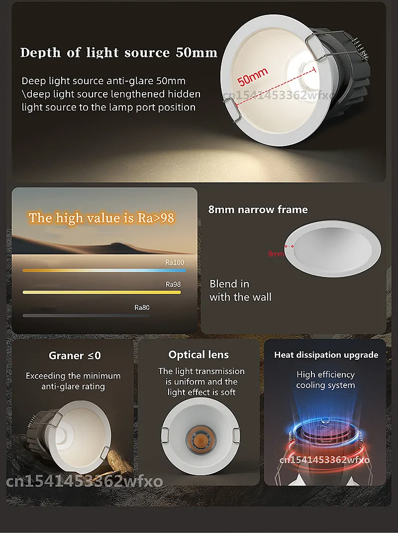 LED Downlight IP65 waterproof downlight LED spotlight Embedded COB ceiling light AC110V-220V bathroom kitchen balcony toilet lighting bulb