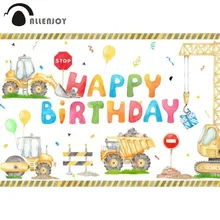 

Allenjoy Happy Birthday Party Background Construction Theme Baby Shower Excavator Trucks Boy Colourful Photozone Backdrop