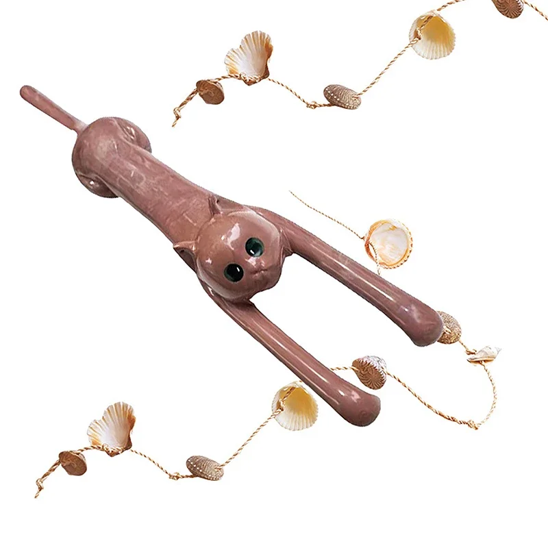 Wooden Cat-Shaped Back Scratcher Long Handle Anti-Itch Massager Pet Cat Statue Back Scratcher Relieve Itching Tool