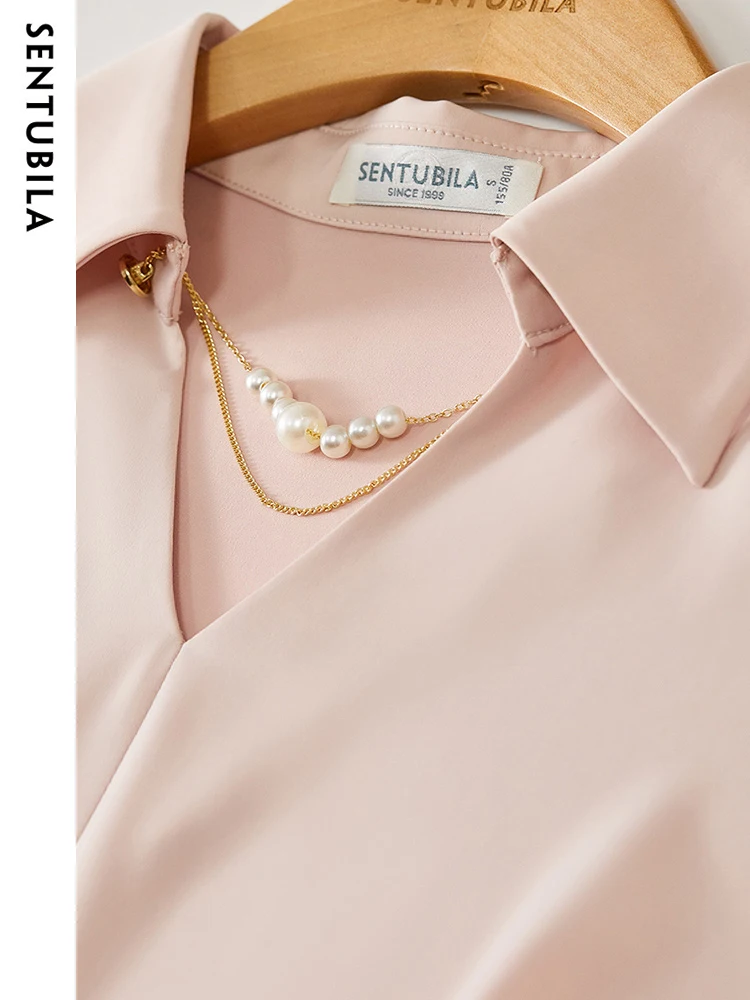 SENTUBILA Office Lady Chiffon Blouse 2023 Summer Turn-Down Collar Solid Sleeveless Shirt Top Woman Shirts & Blouses 132V49689
