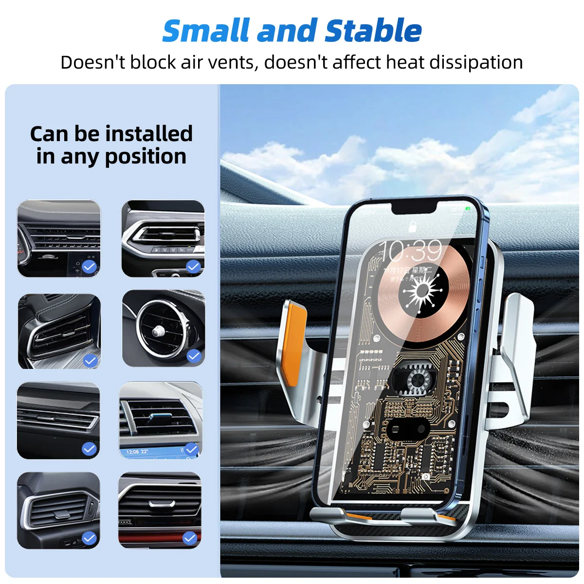 Wireless Car Charger Stand Clear Auto Car Phone Holder Mount For iPhone 11 12 13 14 Samsung Infrared Fast Charging Station