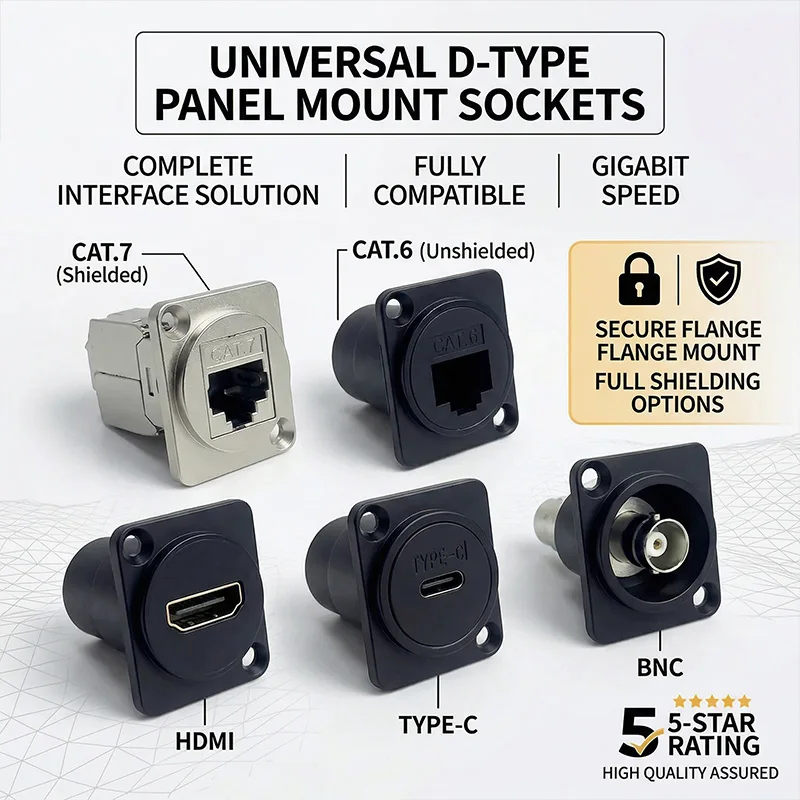 D형 RJ45 패널 마운트 소켓, 산업용 제어 캐비닛 및 네트워크 시스템용 CAT5e CAT6 이더넷 커넥터