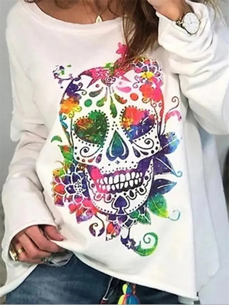 Camisetas con estampado de calavera para mujer, Tops Y2k, camisas de