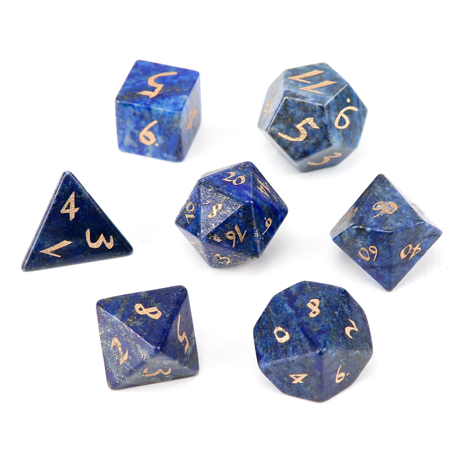 Natural Lapis Lazuli Polyhedral DND Crystal Dice Ornaments Jewelry Accept Custom Font Symbol Pattern