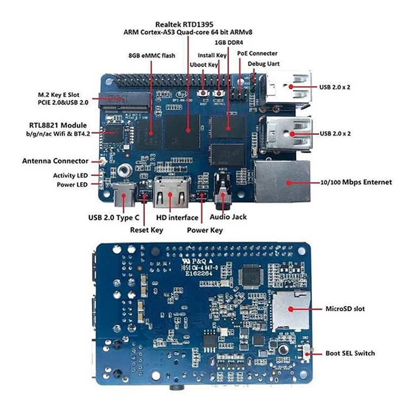 ٳ  BPI-M4 1GB/2GB DDR4 RAM Realtek RTD1395 A53  ھ 64 Ʈ    8G EMMC ÷