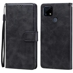Leather Wallet Flip Cover - Silicone Case with Card Holder and Stand Function for Realme C25(C25S) (Black)