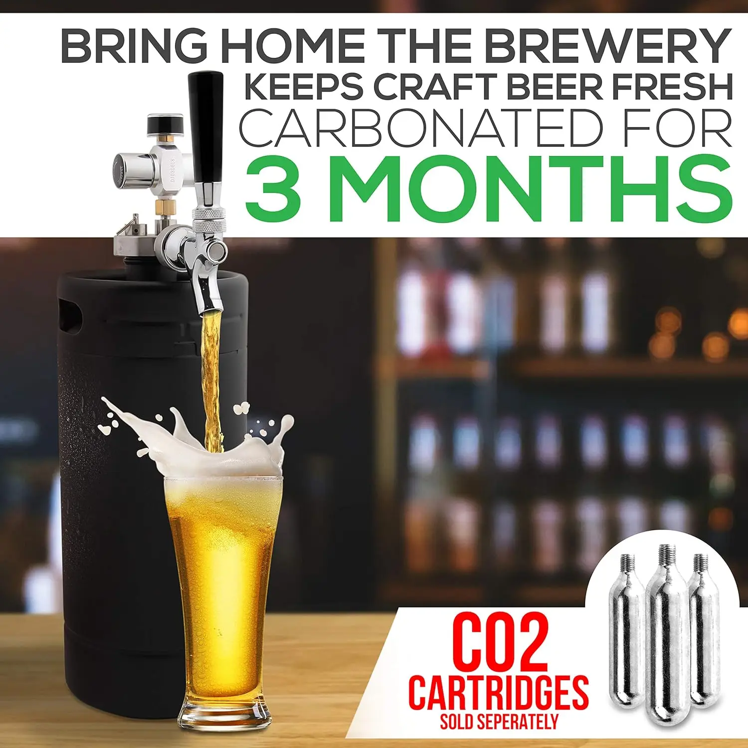 Pressurized Growler Tap System, 128oz Powder Coated Mini Keg Dispenser Portable Kegerator Kit, Co2 Pressure Regulator 2