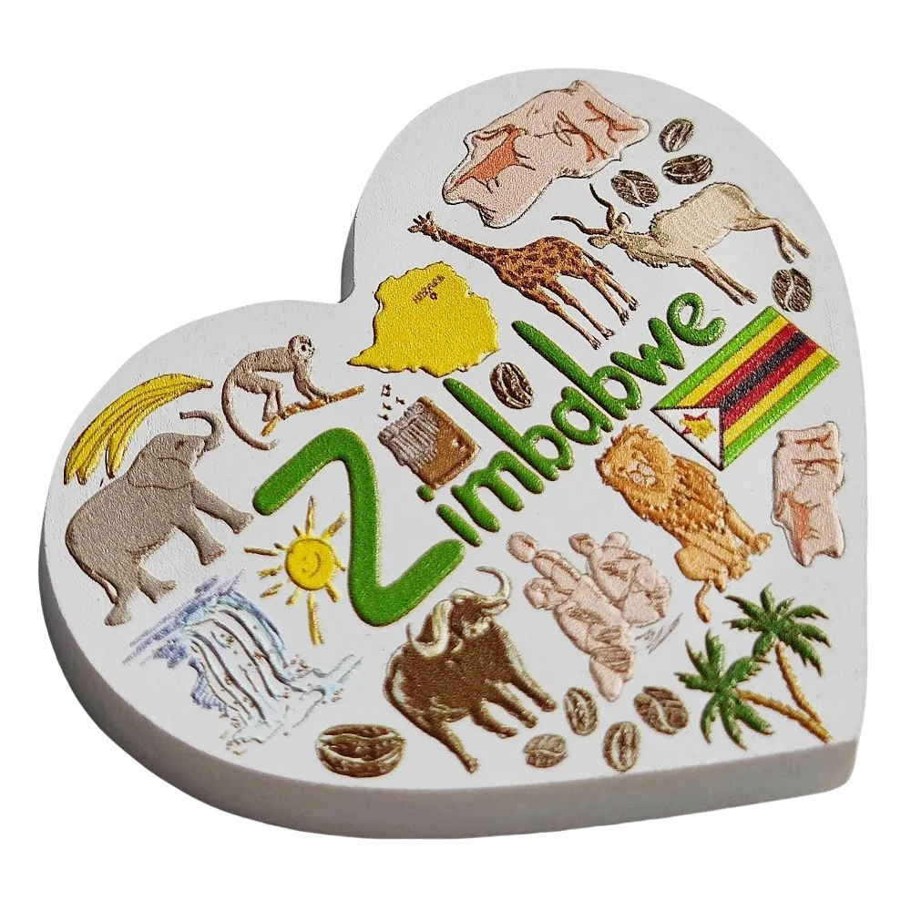 Zimbabwe 3D Heart-shaped Fridge Magnet Souvenir Gift Resin Handmade Zimbabwe Refrigerator Magnet Home Decoration Collection