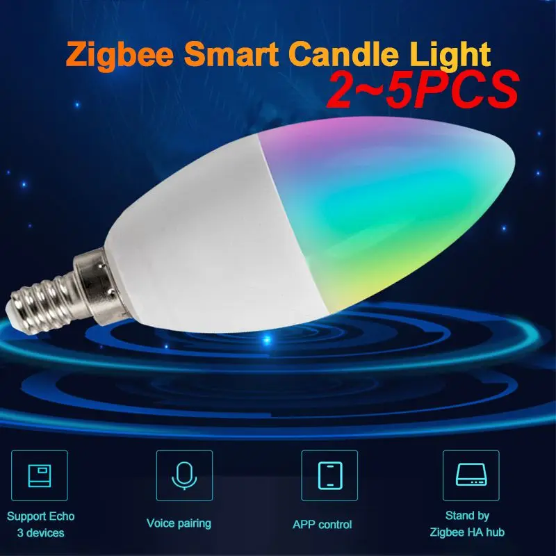 

2~5PCS 5w Led Bulb Voice Control Smart Candle Bulb Works With Alexa Home Tuya E12 E14 Smart Home Rgbcw 3.0