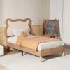 VECELO Twin Kids Upholstered Bed Frame with LED Cute Bear Ear Platform Bed with Adjustable Headboard No Box Spring Need 6