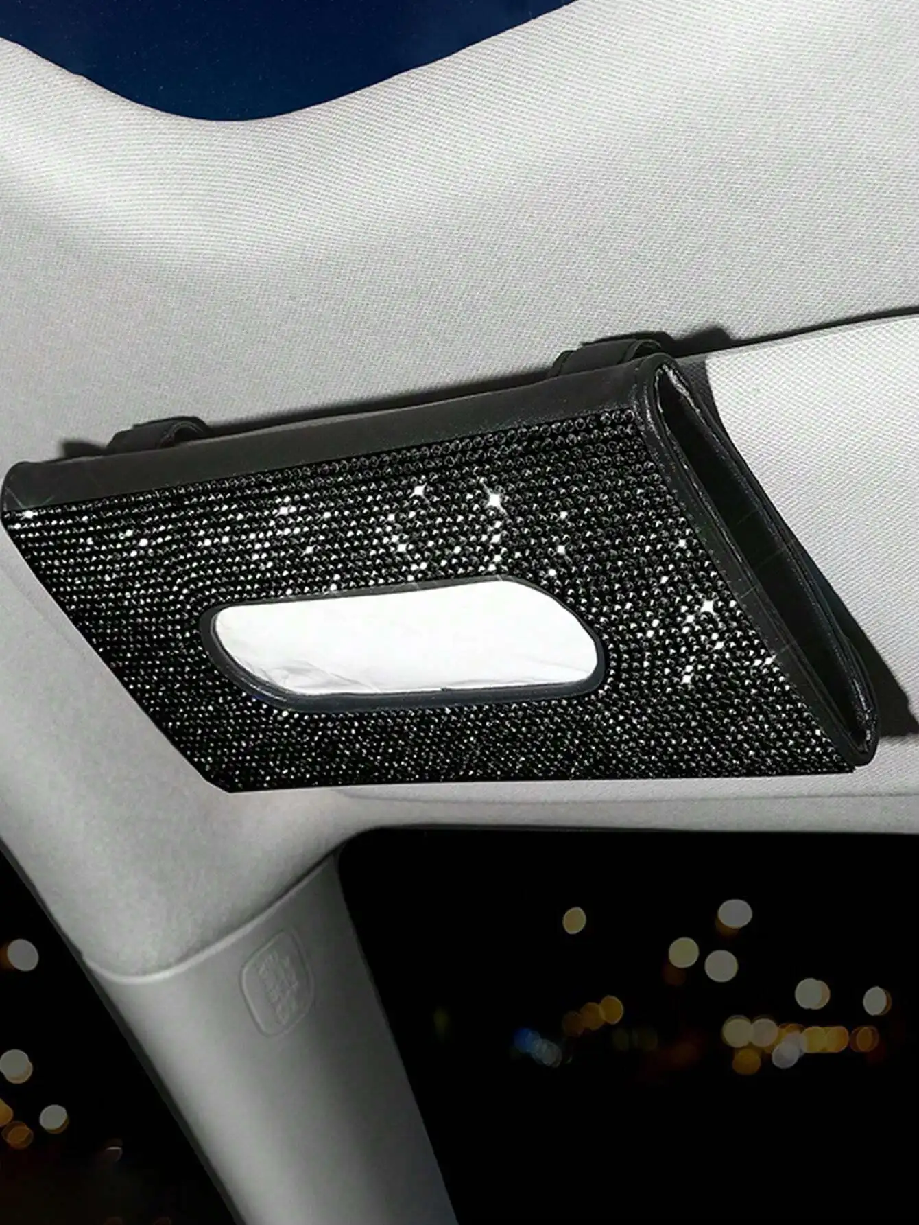 Rhinestone Decor PU Car Tissue Box