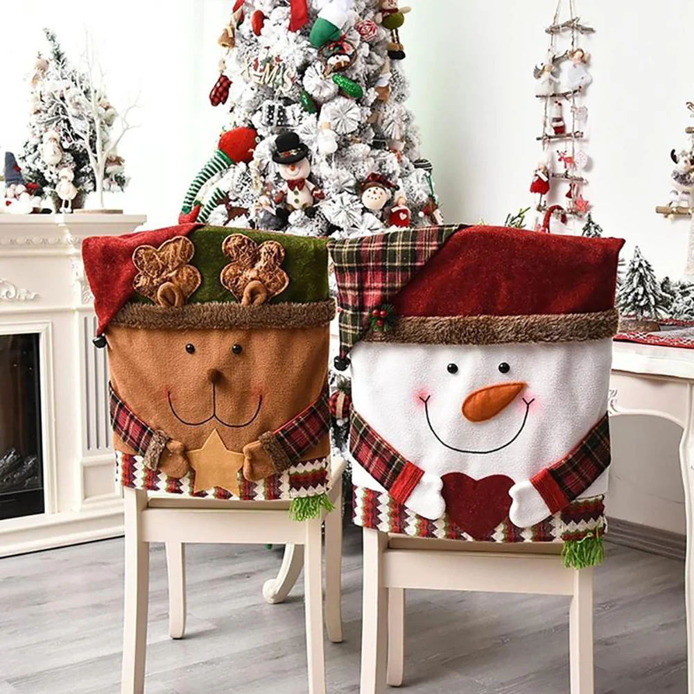 Christmas Chair Cover Red Short Plush Xmas Hat Chair Cover Soft Comfortable Seats Cover Xmas Party Decor For Living Room Home