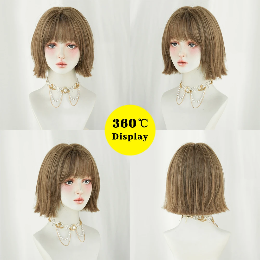 PARKYUN Short Microfilm Hair Women Wig With Brown wig Cospaly Daily Party Synthetic Wigs Heat Resistant Fiber Natural Fake Hair