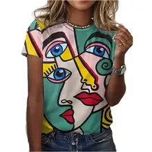 

New Impressionist Graffiti Abstract Summer 3D Printed Ladies Blouse Fashion Summer Round Neck Sexy Casual Loose Women's Clothing