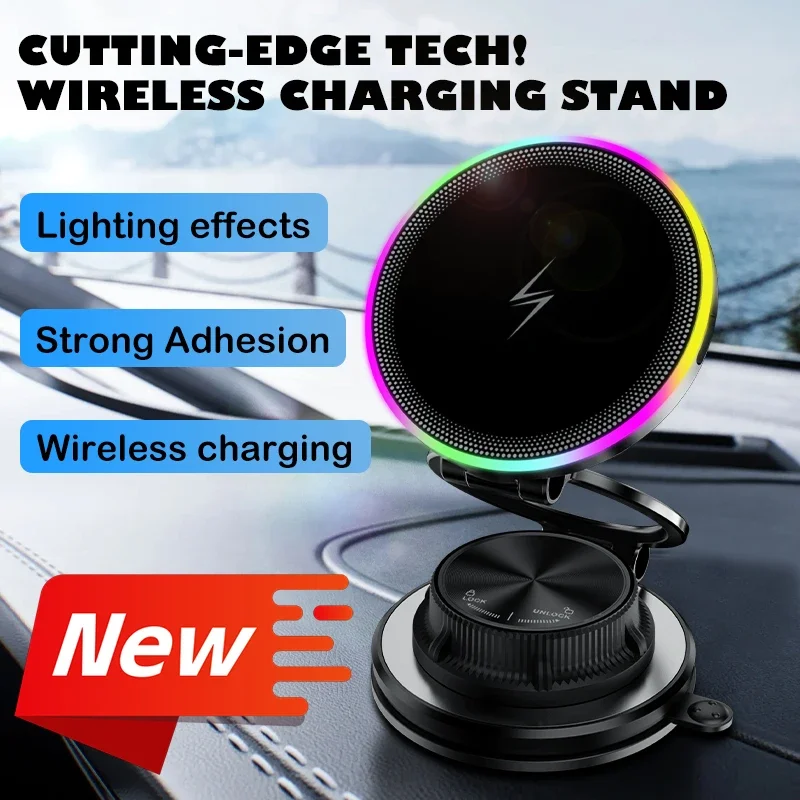 RGB Vacuum Suction Wireless Car Charger & Magnetic Phone Holder