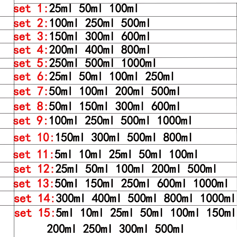 체중계 고온 내성 유리 비커 세트, 실험실 재료 포함, 50 100 250 1000 2000ml