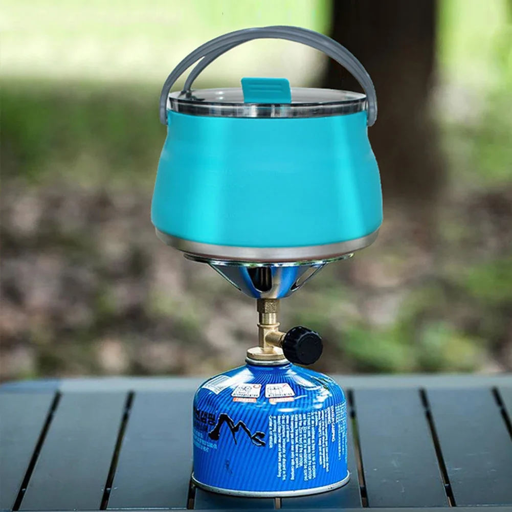 1L Camping Cook Pot BPA-Free Camping Kettle Outdoor Silicone Kettle Stainless Steel Bottom Excellent Gift for Travel Picnic