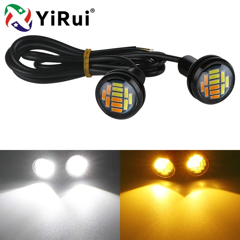 

YiRui 2pcs New car daytime running standby turn signal two-color car license plate light White Yellow 23mm 4014 12SMD