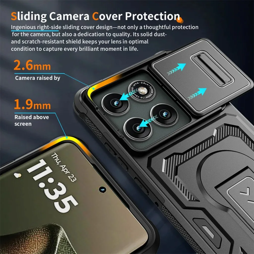 Durable Shockproof Case with Slide Camera Lens Cover and Kickstand