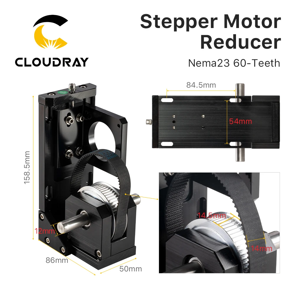 Cloudray 스테퍼 모터 감속기 Nema23 38-치아/Nema23 60-치아/Nema34 CO2 레이저 절단 및 조각 기계용 72-치아