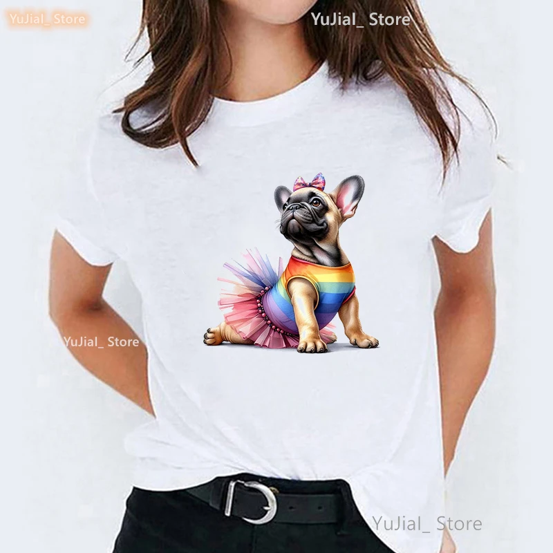 

Rainbow Bulldog Animal Print T Shirt Girls Dachshund /Bernese Mountain Dog Lover Tshirt Women Harajuku Shirt Kawaii Clothes