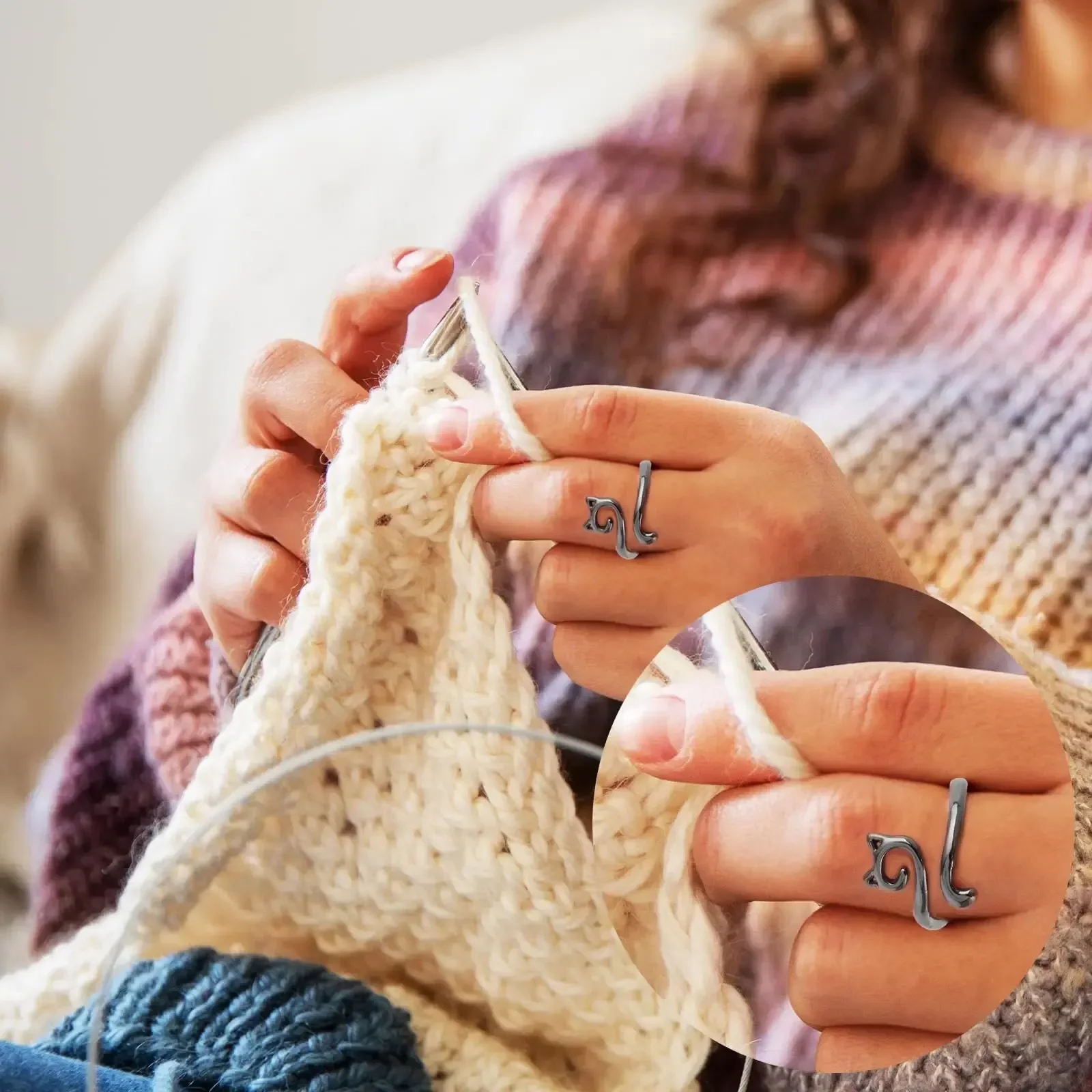 2PCS Adjustable Knitting Crochet Ring Open Guide Yarn Guide Crochet Tension Ring Women Knitting crochet tools