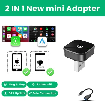 Adattatore CarPlay Wireless 2-in-1 Aggiornato 2026 per iPhone e Android Auto, Dongle da Cablato a Wireless Plug and Play con Ricarica Rapida Auto-C