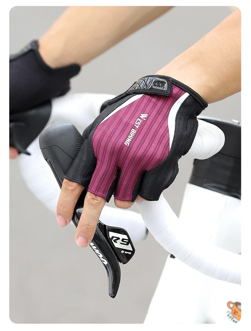 WEST BIKING Halbfinger-Fahrradhandschuhe, Stoßdämpfung, atmungsaktiv, reflektierend, rutschfest, für Rennrad, Mountainbike, Radfahren, Sommer – Detail 19