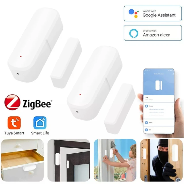 Tuya ZigBee Door Window Sensor Smart Home Contact Detector Open/Closed Detection Voice Control Alexa Google Home Security Alarm 1