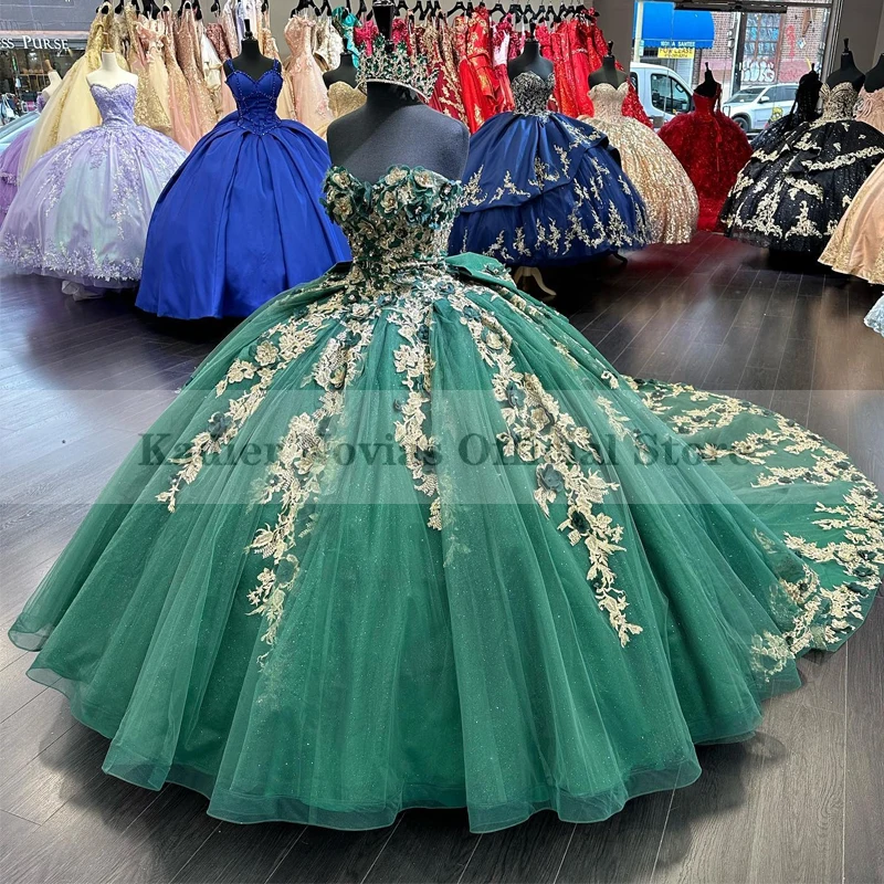 

KADIER NOVIAS Long Luxury Ball Gown Green Vestidos De 15 Quinceanera Dresses Lace Up Vestidos Para Mujer Party Dresses