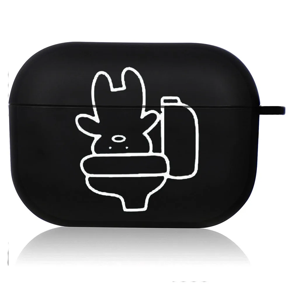 Creative Line Art Black Airpod Case - Cute Cartoon Design