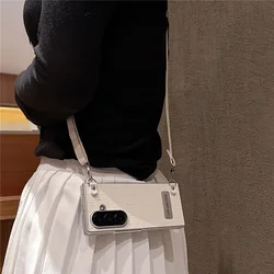 Elegant Leather Phone Case with Hand Rope Lanyard - Crossbody Design for Galaxy Z Fold4 (With Long Rope)