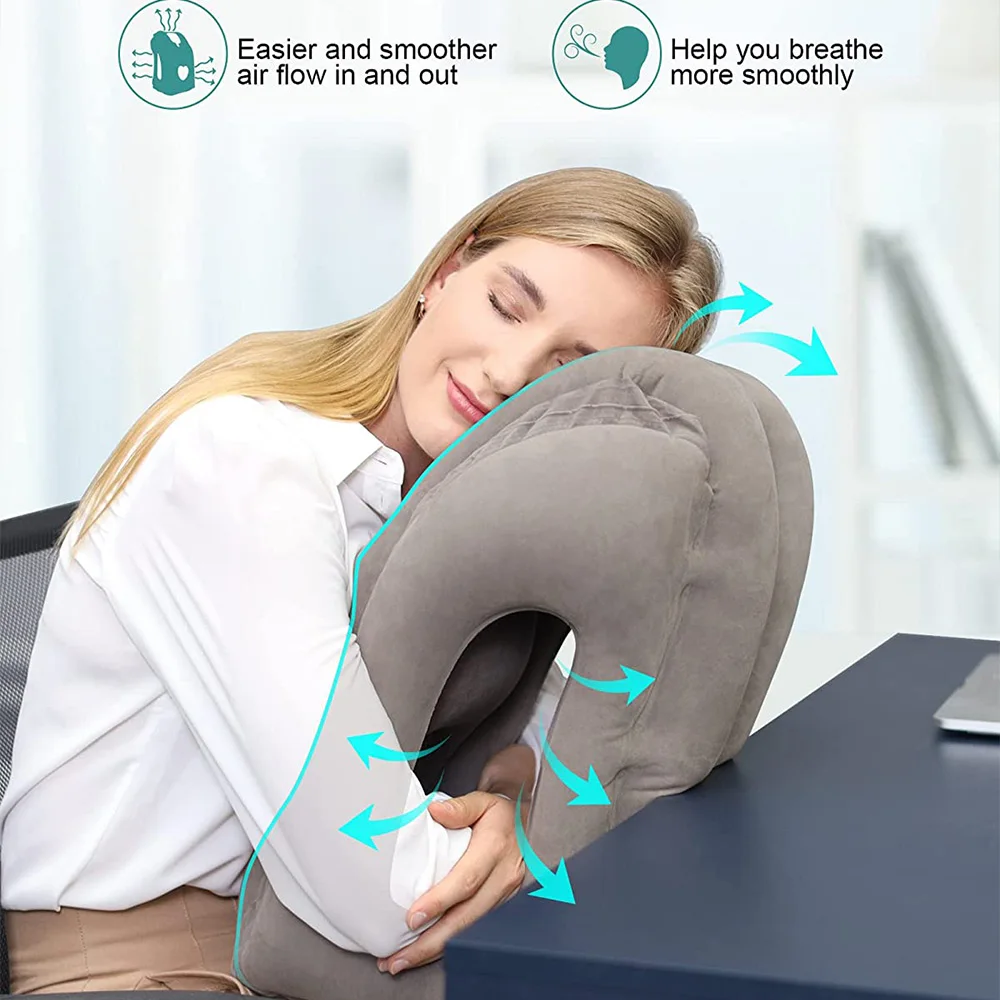 Aufblasbares Luftkissen Reisekissen für Flugzeug Büro Nickerchen Ruhe  Nacken Kopf Kinn