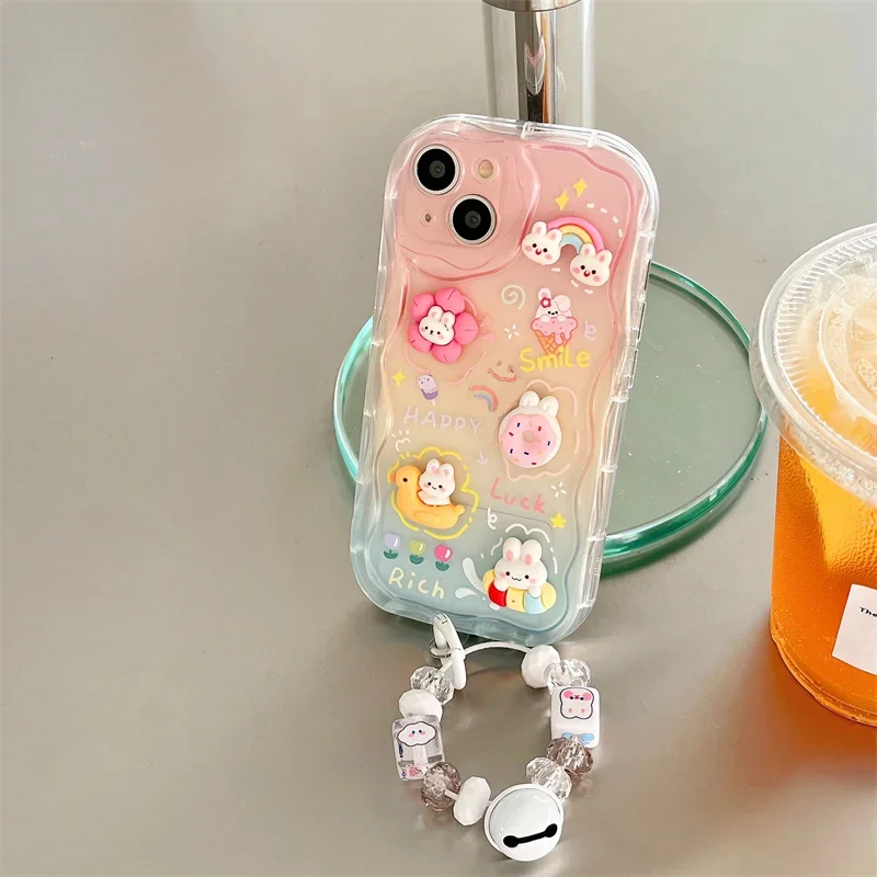 Elegant Gradient 3D Rabbit Chain Phone Case Cover