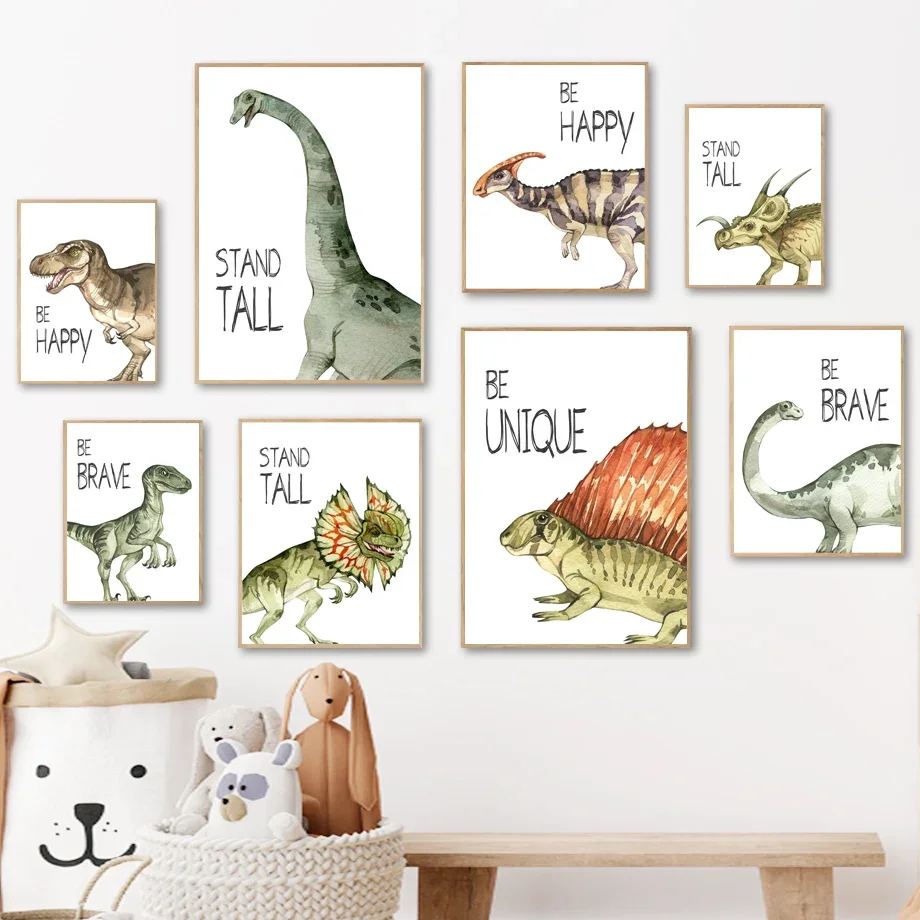 

Настенная Картина на холсте с изображением динозавра Юрского периода, мультяшных животных, храбрости, настенные картины и принты, декор детской комнаты