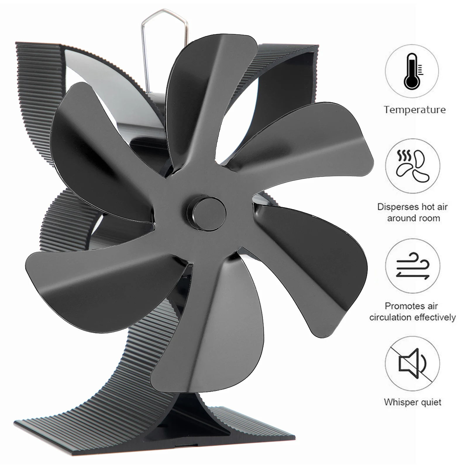 Stove Fan Fireplace Fan Home Accessories 1400rpm 6 Blade Aluminum Black Color Silent Operation Home Improvement