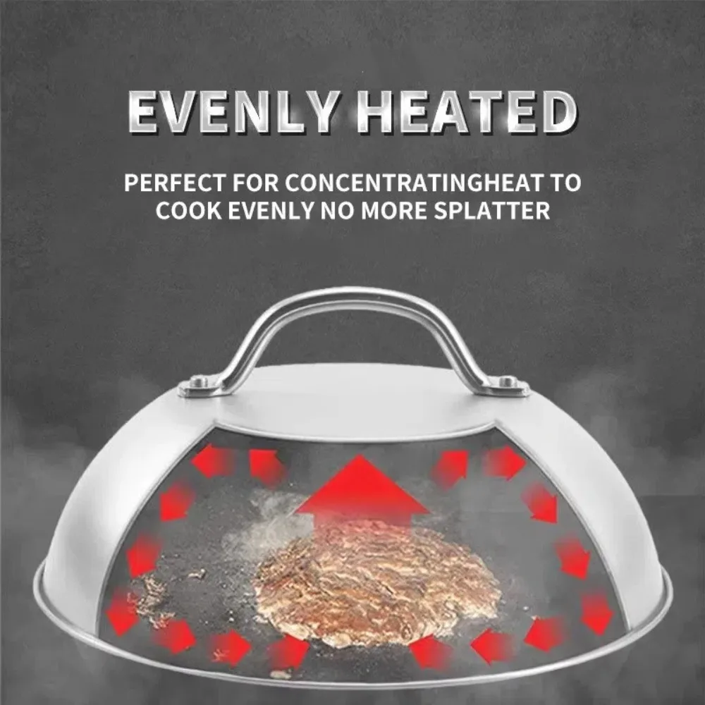 Stainless Steel Oven Squeegee Cover Arched Round 6/9inch Cheese Melting Dome Barbecue Tools with Handle Steak Pot Lids Cover