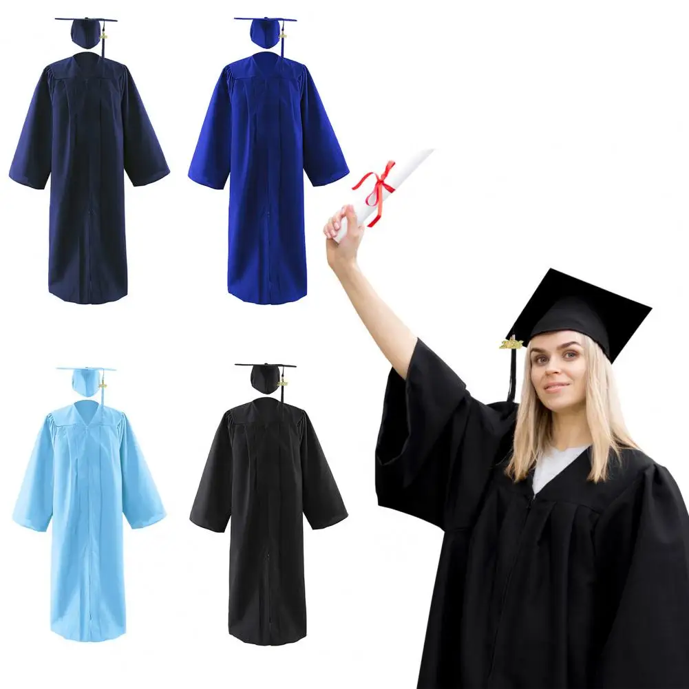 Man Women Graduation Gown Soft Matte Graduation Gown Hat Tassel Set Unisex Costume For High School And Bachelor