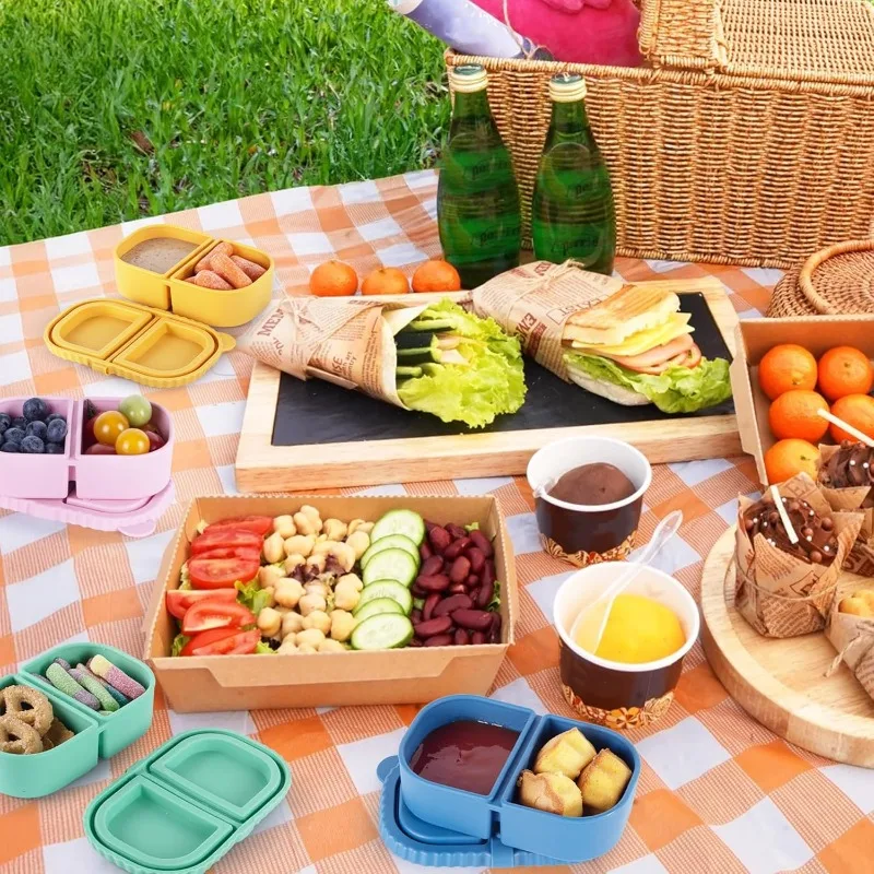 Eco-Friendly Silicone Snack Bento Box with Leakproof Lid - Reusable Food Storage for Sauces, Fruits, and Snacks