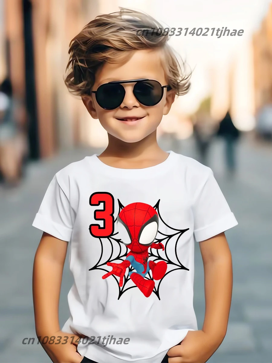 Marvel Spiderman Kids Birthday Party Tshirts Baby T-Shirt Tees Boys T Shirt with Clothes Children Fashion Tops 4
