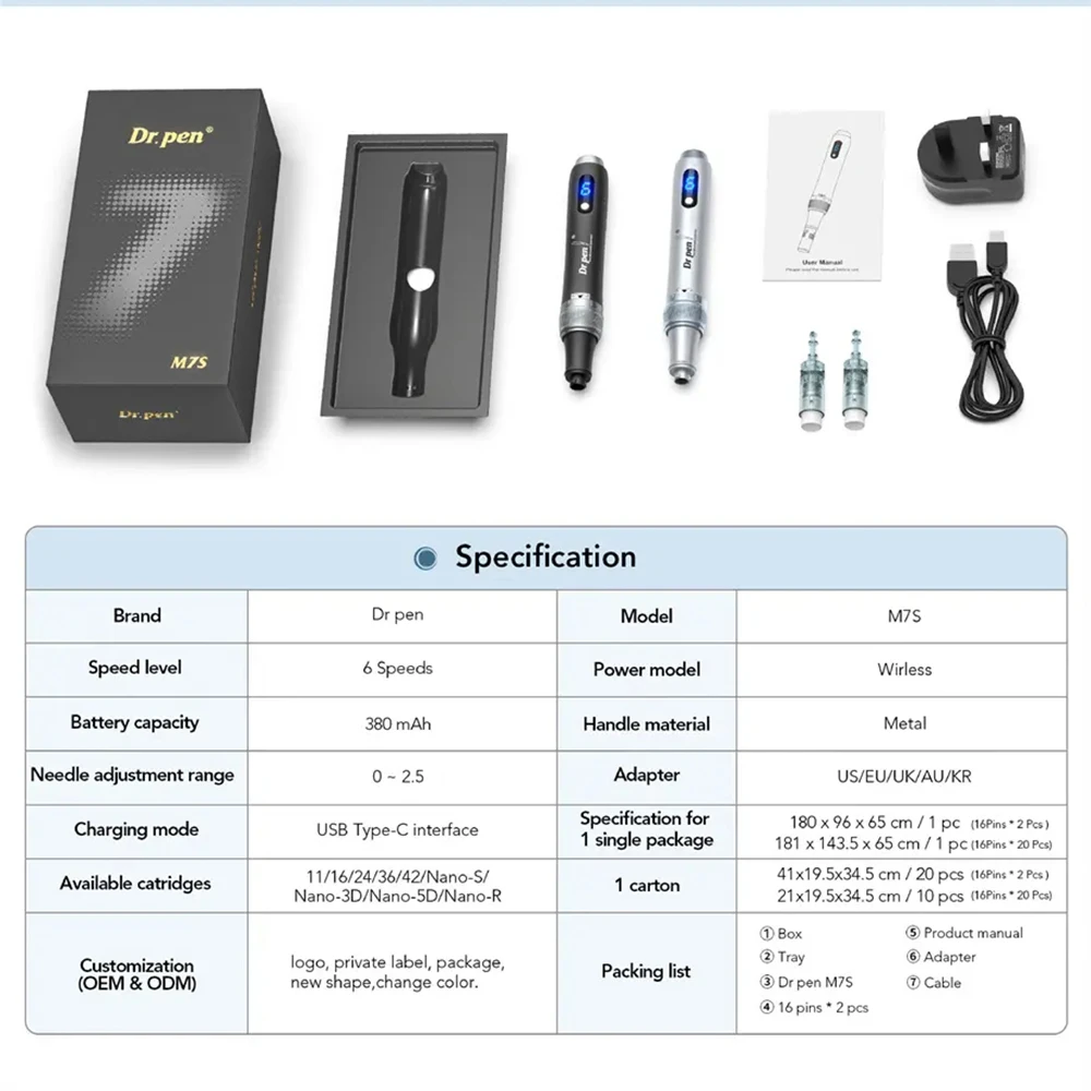 Derma Pen 6 Speed Wireless Dr Pen M7S Professional Microneedling Beauty Device With 16pins Needle Cartridge