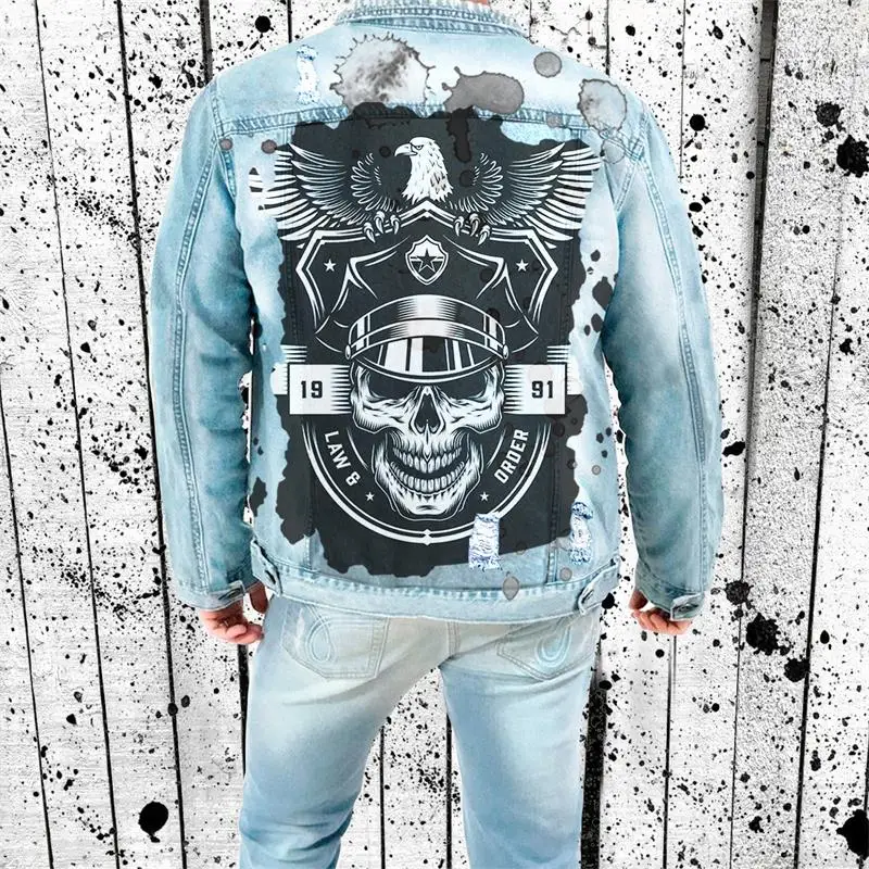 

Мужская джинсовая куртка, модная повседневная куртка с принтом в европейском и американском стиле, большие размеры, весна-осень