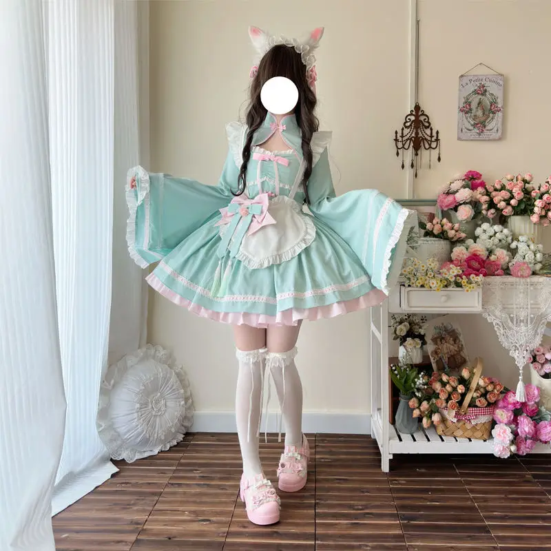 Japanese Maid Uniform Lovely Girl Kawaii Lolita Dress Cosplay Costume Sweet Cute Bowknot Princess Harajuku Sweet Dress