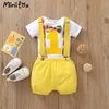 MiniFox Baby Boys Birthday Outfit For One Years Number"1“ Bodysuit and Y-back Suspender Shorts 1 Year Birthday Cake Smash Sets 4