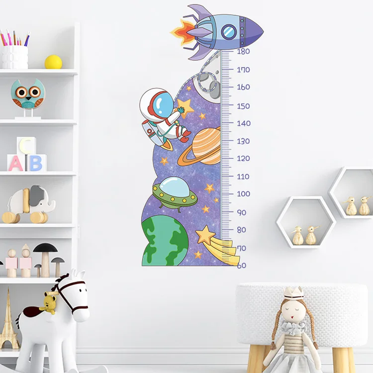 Cartoon Astronaut Rakete Höhe Wand Aufkleber Kinderzimmer Hintergrund Dekoration Wandbild Für Kind Schlafzimmer Dekor Selbst Klebe Aufkleber – Detail 2